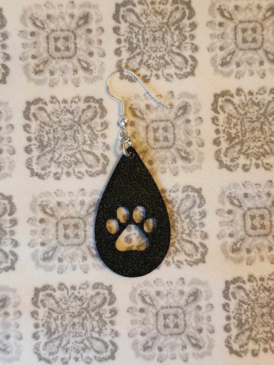 Jewelry - Black Paw Print Teardrop Dog-Themed Earring
